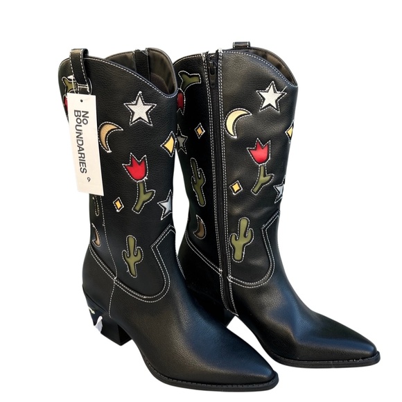Western Boots Black Novelty Southwestern Cowgirl Desert Vibes Country Size 9 - Picture 1 of 5